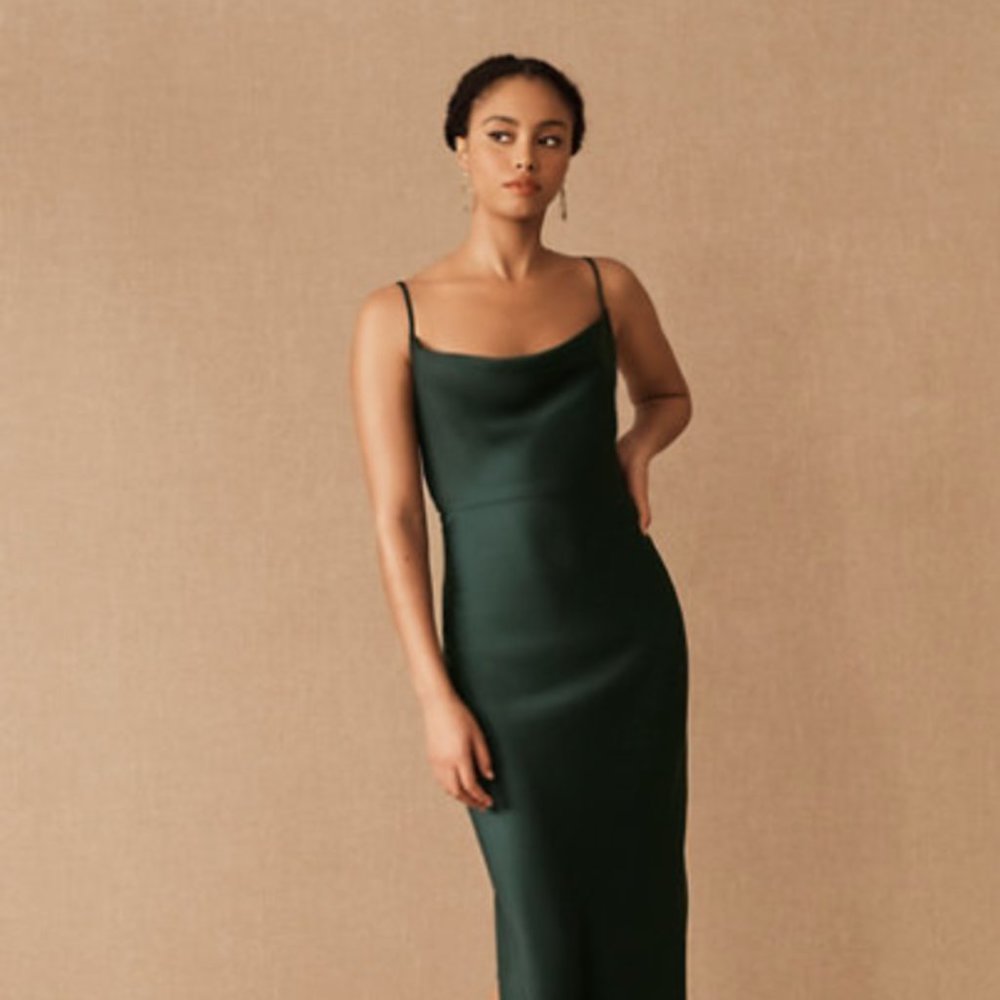 BHLDN Cali Satin Charmeuse Midi Dress NWT Dark Emerald